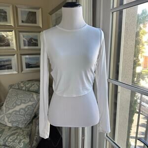 Gilly Hicks White Ribbed Open Back Cropped Top Long Sleeves Size US XS